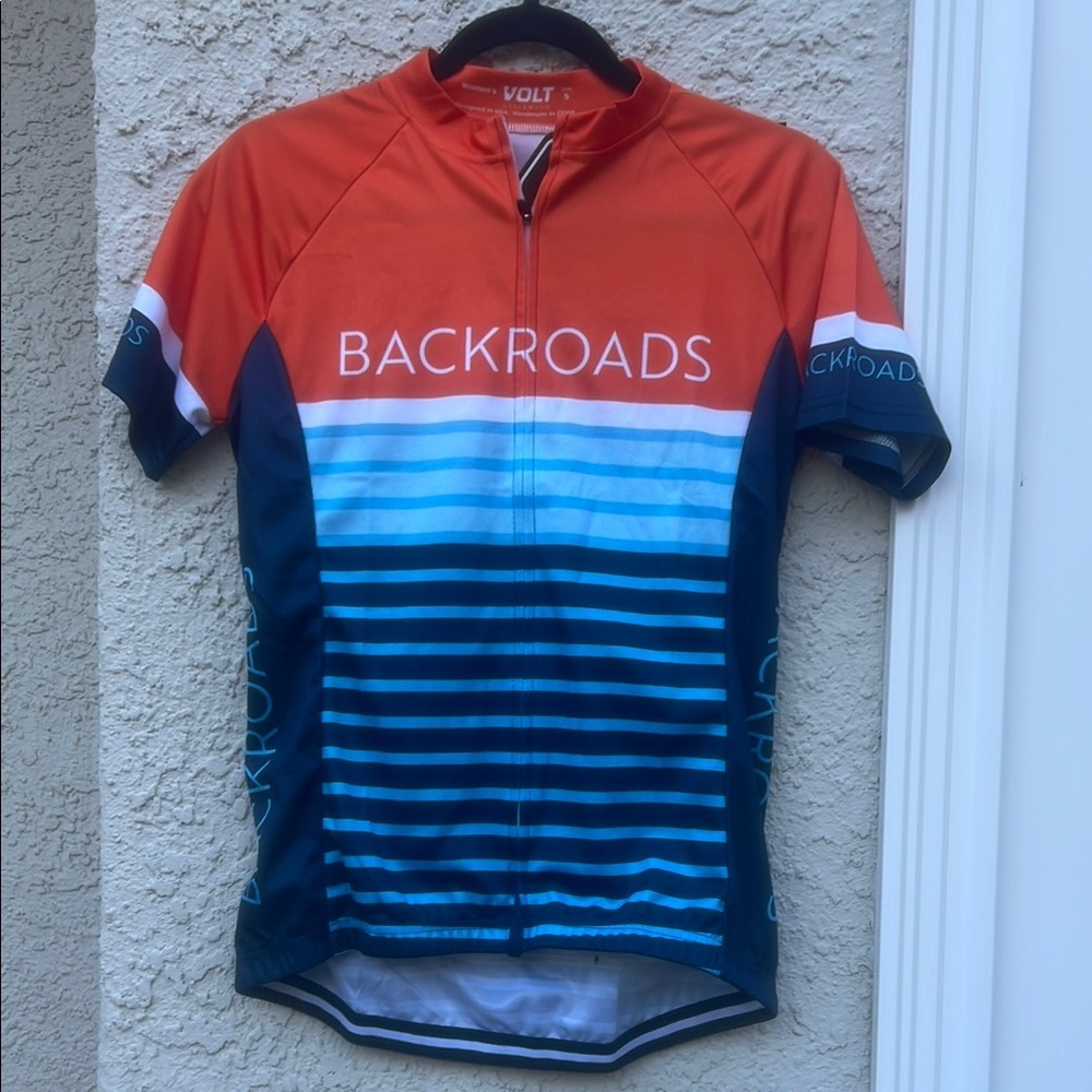 VOLT Backroads Orange/Blue Short Sleeve Full Zip Women's Cycle Jersey Size S NWT